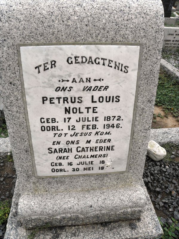 NOLTE Petrus Louis 1872-1946 &amp; Sarah Catherine CHALMERS 18??-1923
