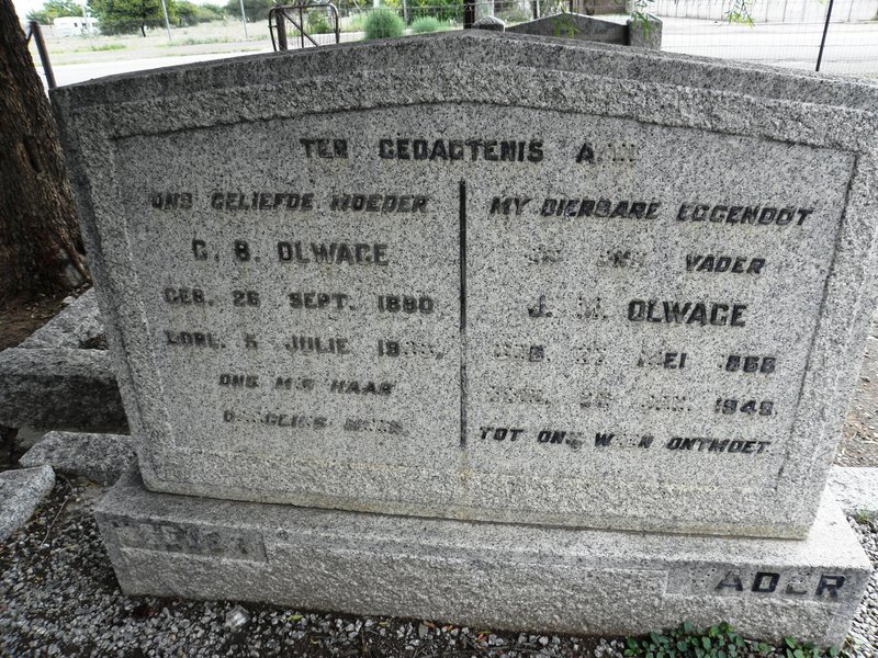 OLWAGE J.M. 1868-194? &amp; C.B. 1880-193?