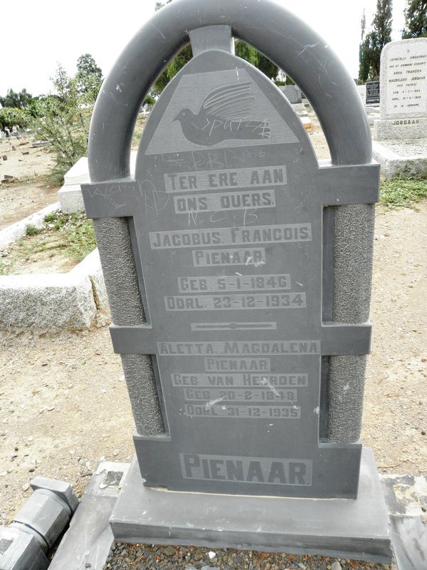 PIENAAR Jacobus Francois 1846-1934 &amp; Aletta Magdalena van HEERDEN 1848-1935