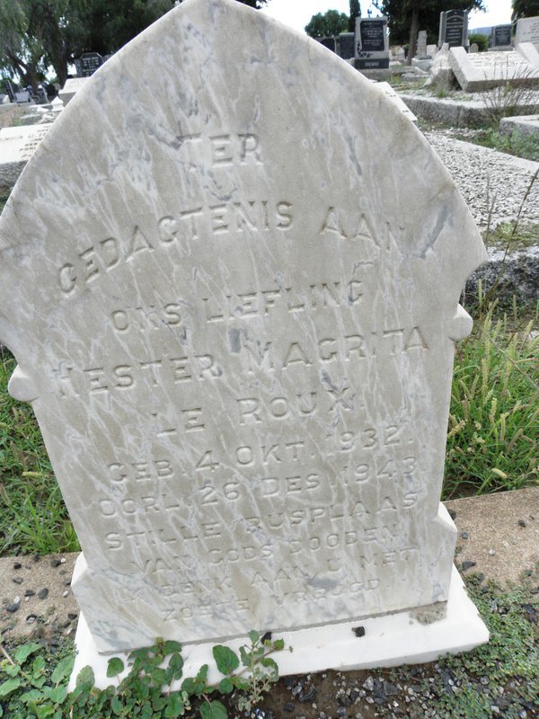 ROUX Hester Magrita, Le 1932-1943
