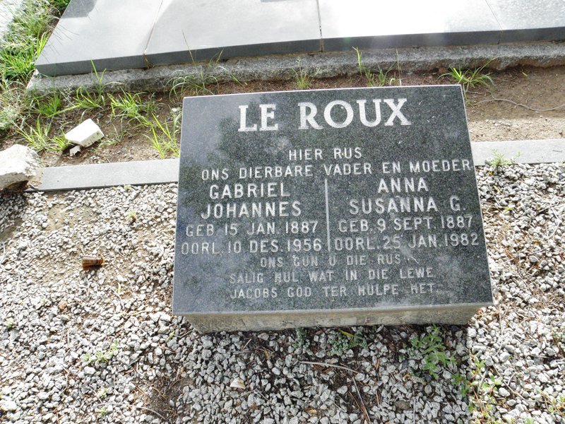 ROUX Gabriel Johannes, le 1887-1956 &amp; Susanna G. 1887-1982