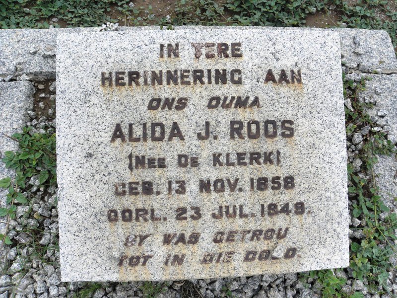 ROOS Alida J. nee de KLERK 1858-1949