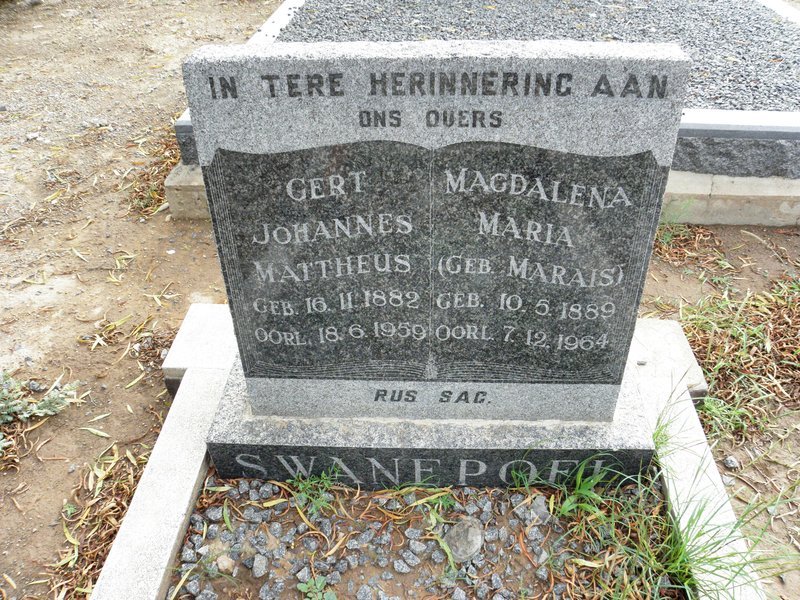 SWANEPOEL Gert Johannes Mattheus 1882-1959 &amp; Magdalena Maria MARAIS 1889-1964