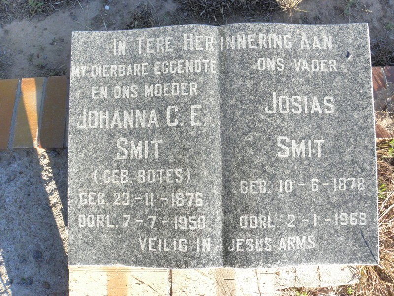 SMIT Josias 1878-1968 &amp; Johanna C.E. BOTES 1876-1959