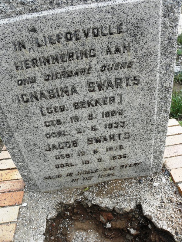 SWARTS Jacob 1875-1936 &amp; Ignasina BEKKER 1886-1933