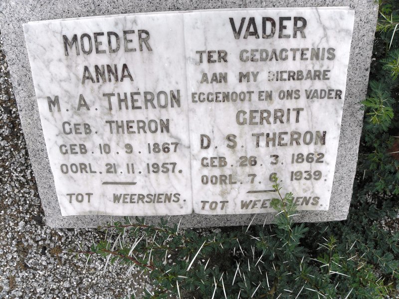 THERON Gerrit D.S. 1862-1939 &amp; Anna M.A. THERON 1867-1957