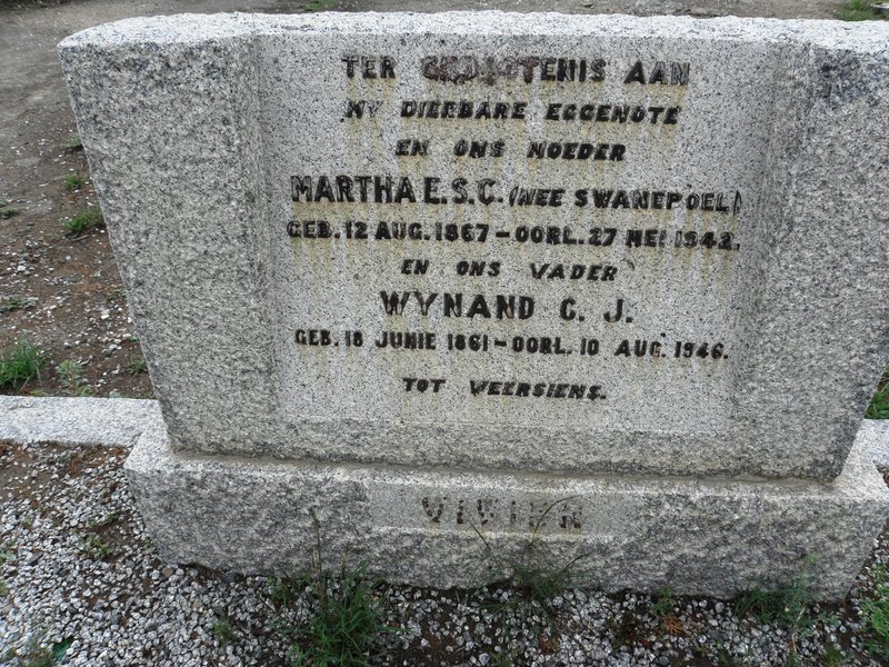 VIVIER Wynand C.J. 1861-1946 &amp; Martha E.S.C. SWANEPOEL 1867-1942