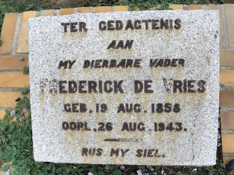 VRIES Frederick, De 1858-1943