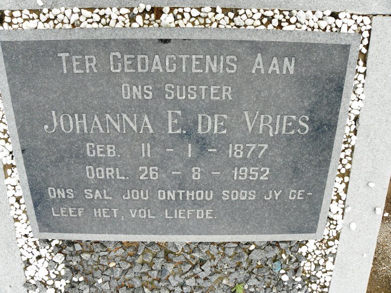 VRIES Johanna E., de 1877-1952