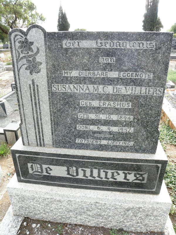 VILLIERS Susanna M.C., de nee ERASMUS 1894-1957