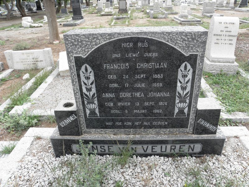 VEUREN Francois Christiaan, Janse van 1883-1959 &amp; Anna Dorethea Johanna 1876-1962