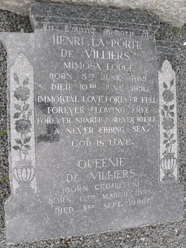 VILLIERS Henri La Porte, de 1885-1951 &amp; Queenie GRIMBEECK 1892-1986