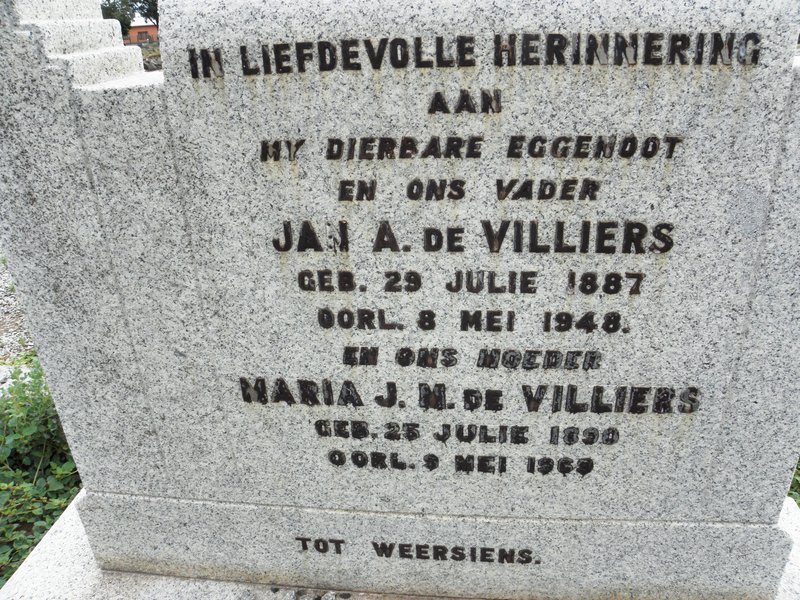 VILLIERS Jan A., de 1887-1948 &amp; Maria J.M. 1890-1969