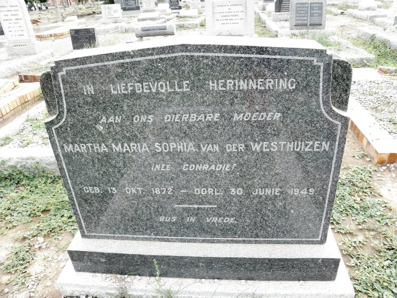 WESTHUIZEN Martha Maria Sophia, van der nee CONRADIE 1872-1949
