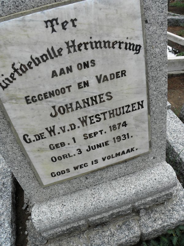 WESTHUIZEN G de W., v.d. 1874-1931