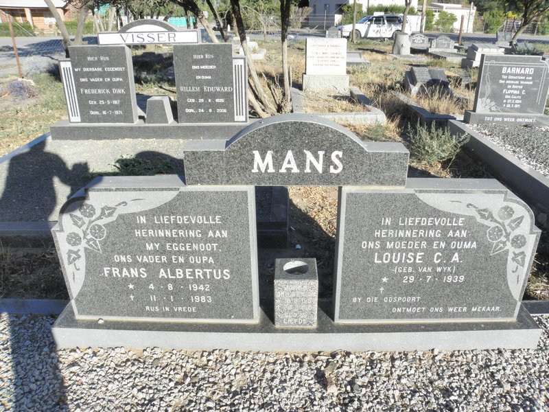 MANS Frans Albertus 1942-1983 &amp; Louisa C.A. VAN WYK 1939-