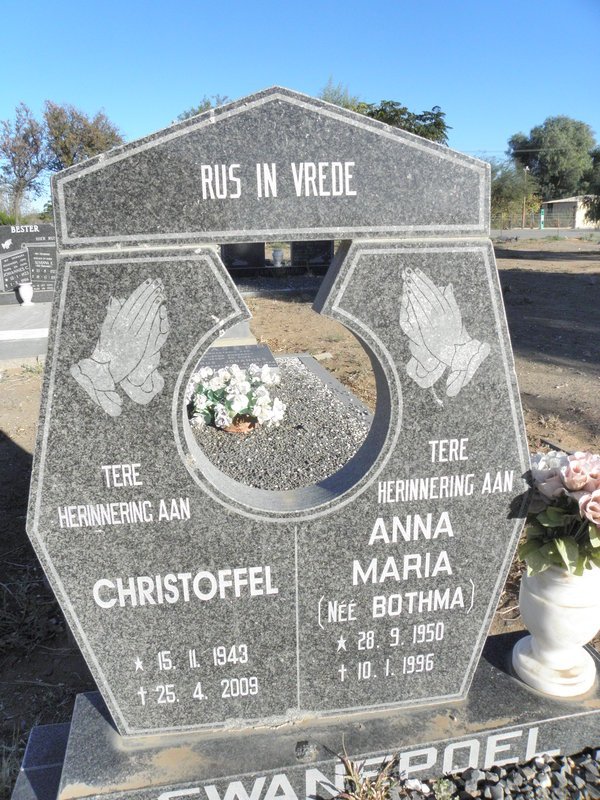 SWANEPOEL Christoffel 1943-2009 &amp; Anna Maria BOTHMA 1950-1996