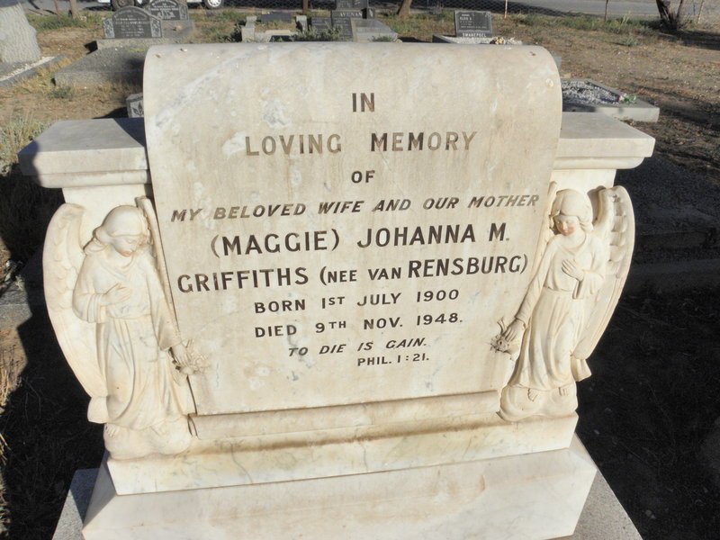 GRIFFITHS Johanna M. nee VAN RENSBURG 1900-1948