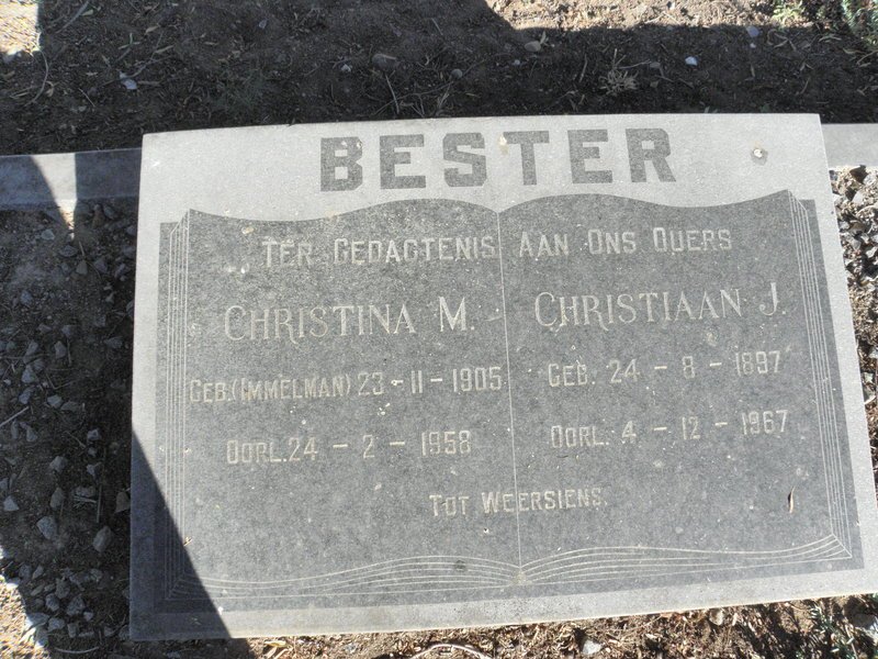 BESTER Christiaan J. 1897-1967 &amp; Christina M. 1905-1958