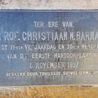 5. GEDENKPLAAT: Prof. Christiaan N. BARNARD
