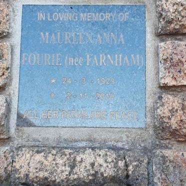 FOURIE Maureen Anna nee FARNHAM 1923-2010