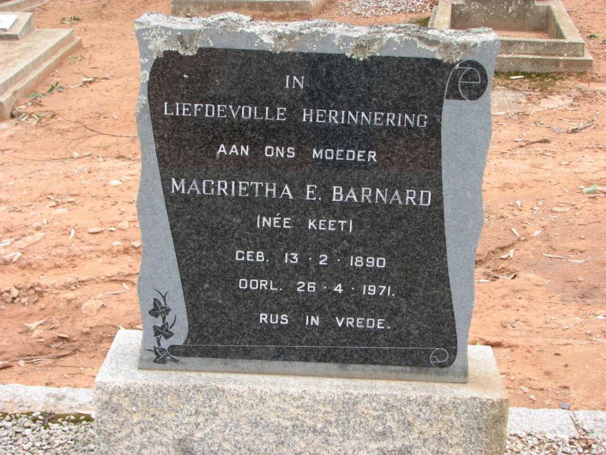 BARNARD Magrietha E. nee KEET 1890-1971