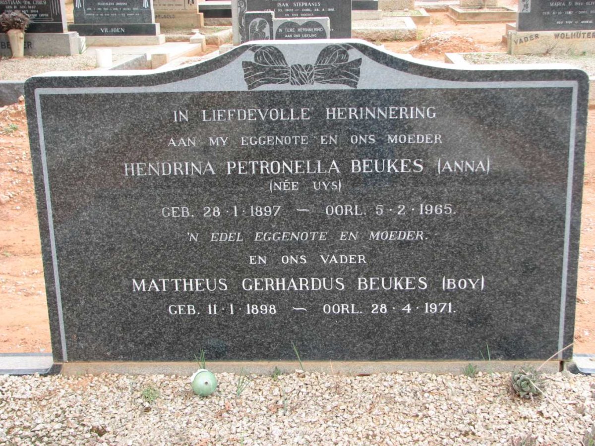 BEUKES Mattheus Gerhardus 1898-1971 &amp; Hendrina Petronella UYS 1897-1965