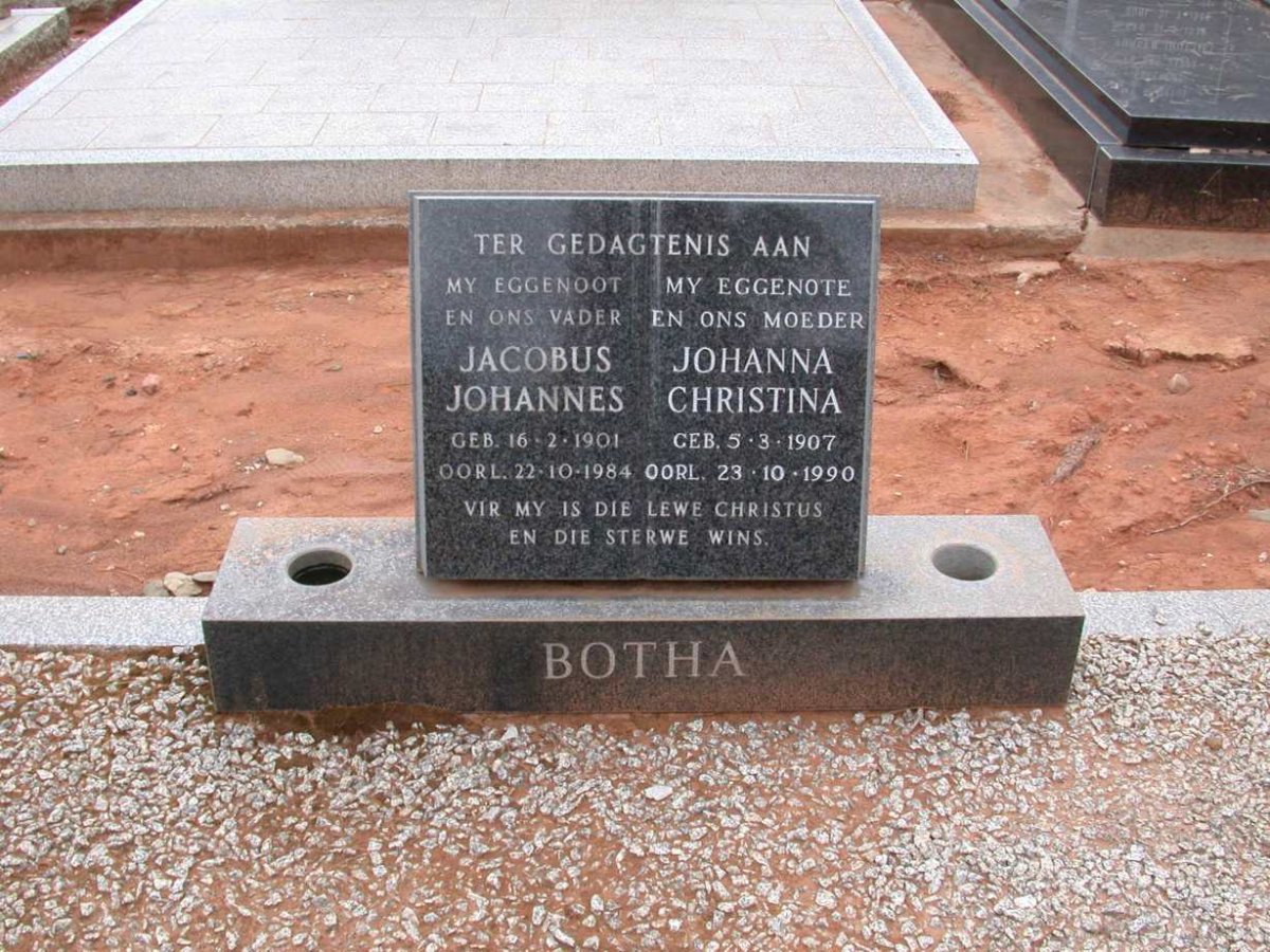 BOTHA Jacobus Johannes 1901-1984 &amp; Johanna Christina 1907-1990