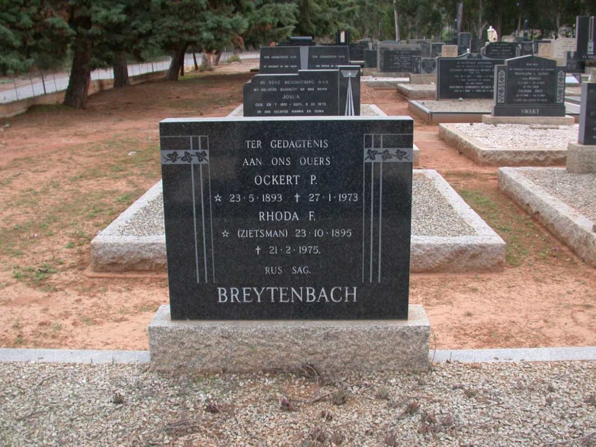 BREYTENBACH Ockert P. 1893-1973 &amp; Rhoda. F. 1895-1975