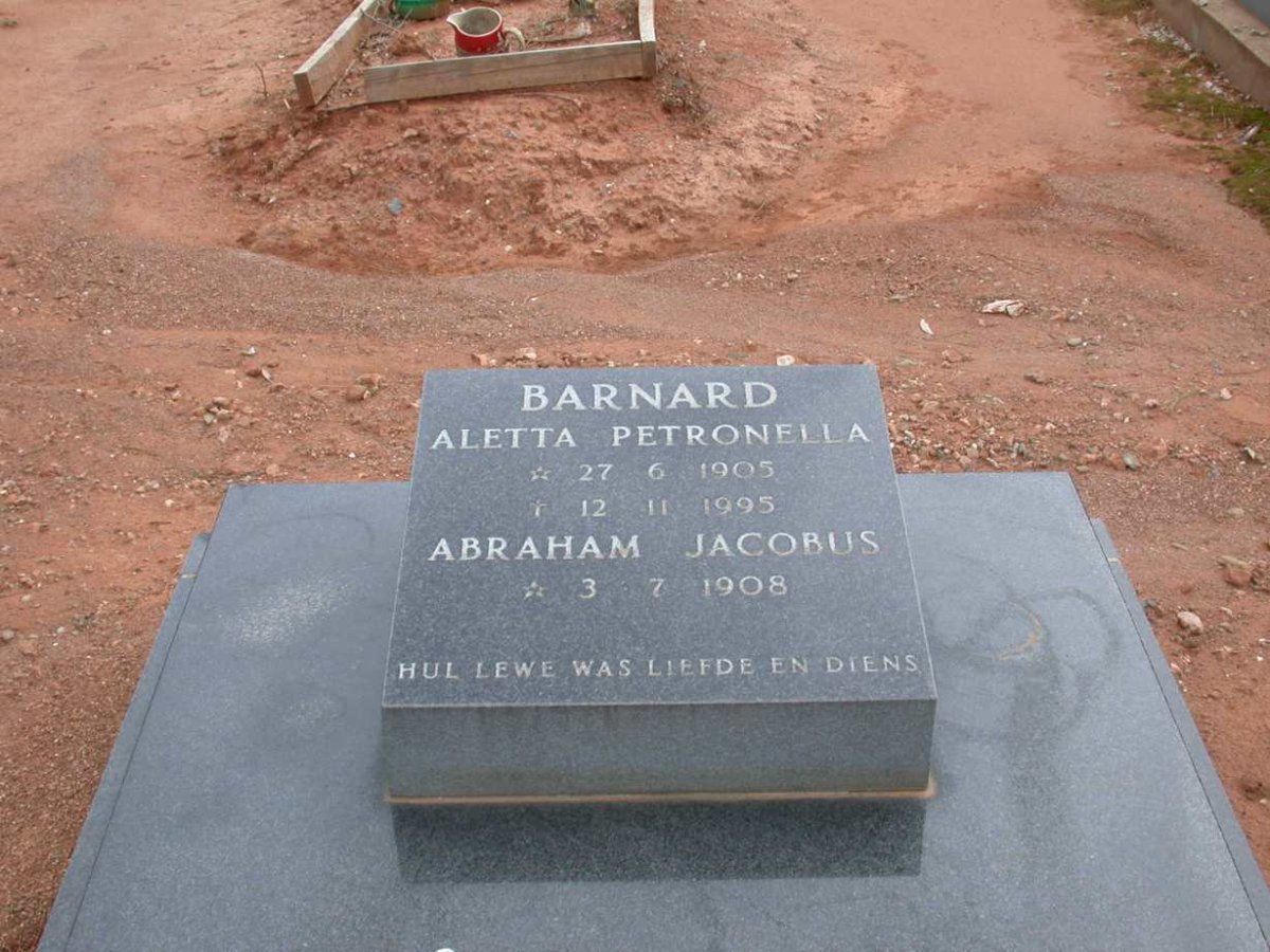 BARNARD Abraham Jacobus 1908- &amp; Aletta Petronella 1905-1995