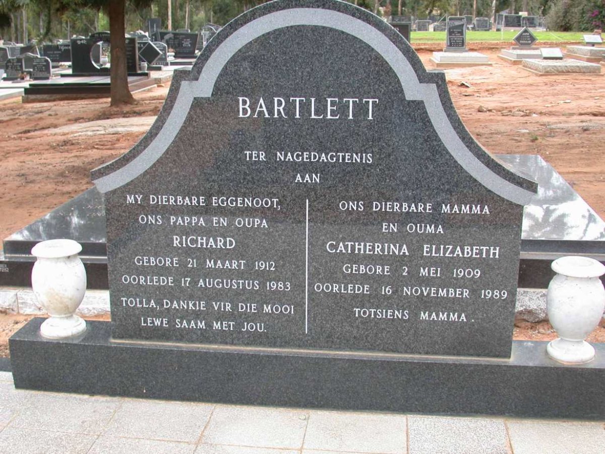 BARTLETT Richard 1912-1983 &amp; Catharina Elizabeth 1909-1989