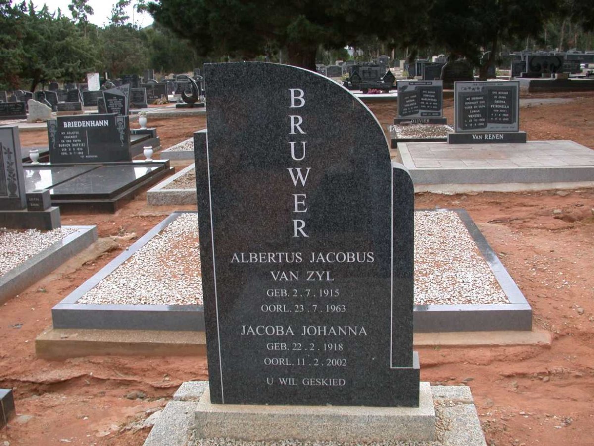 BRUWER Albertus Jacobus Van Zyl &amp; Jacoba Johanna 1918-2002