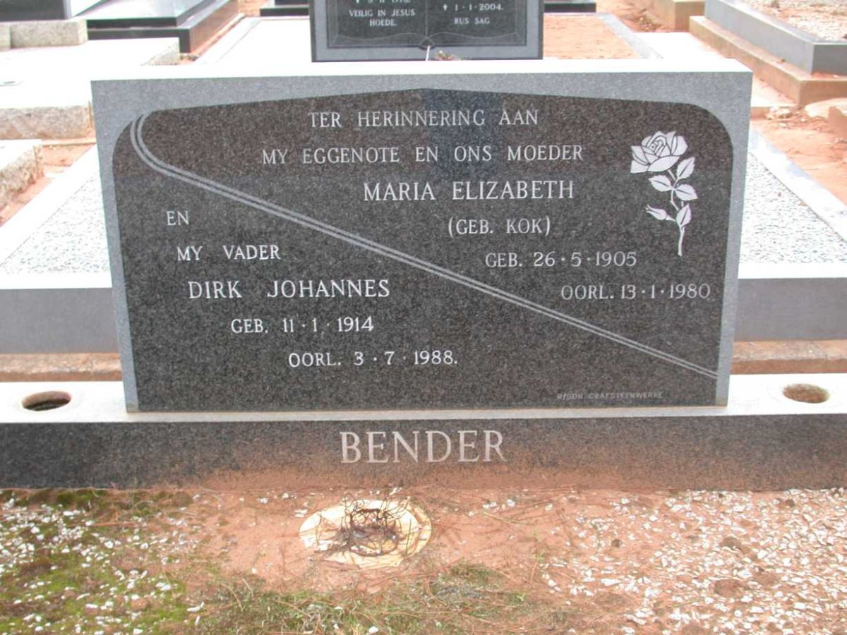 BENDER Dirk Johannes 1914-1988 &amp; Maria Elizabeth KOK 1905-1980