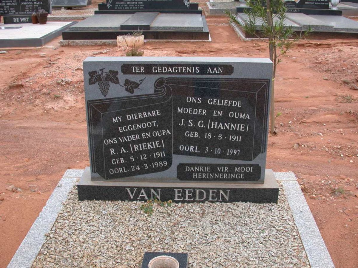 EEDEN R.A., van 1911-1989 &amp; J.S.G. 1911-1997