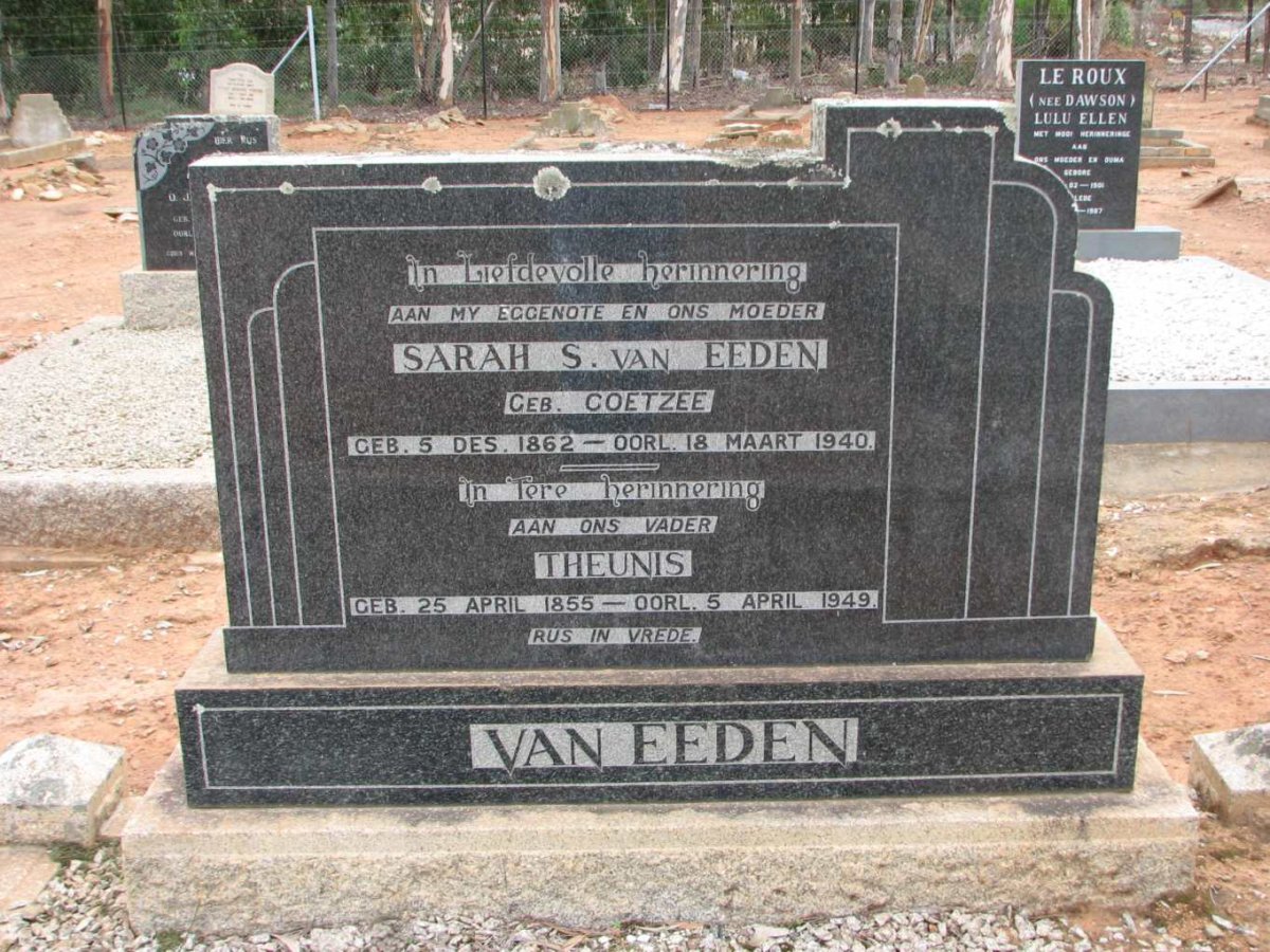 EEDEN Theunis, van 1855-1949 &amp; Sarah S. COETZEE 1862-1940