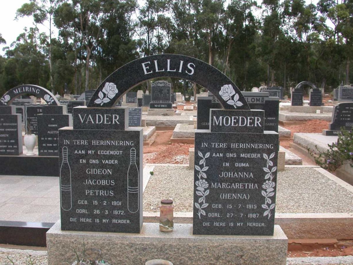 ELLIS Gideon Jacobus Petrus 1901-1972 &amp; Johanna Margaretha 1915-1987