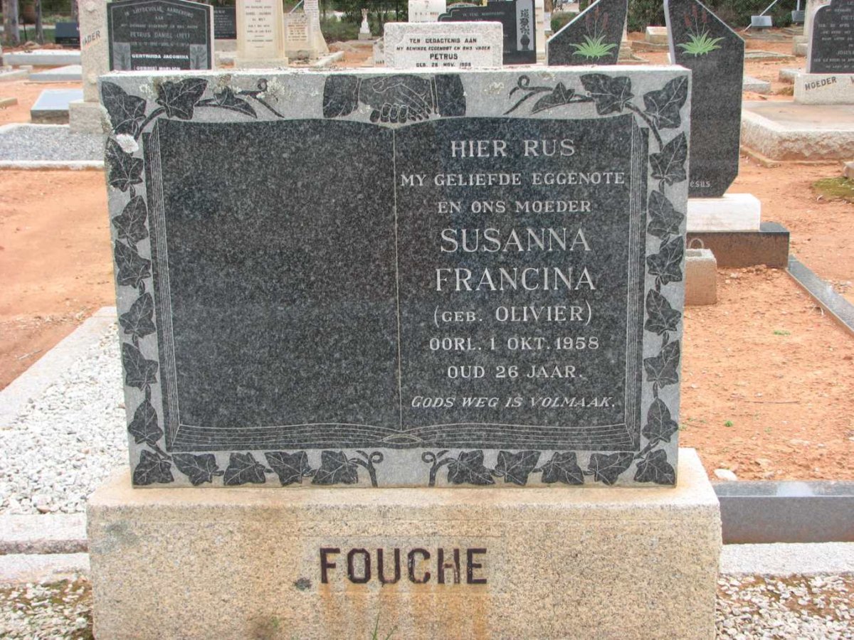 FOUCHE Susanna Francina nee OLIVIER -1958