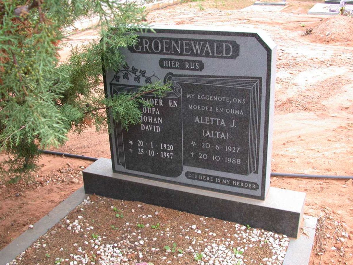 GROENEWALD Johan David 1920-1997 &amp; Aletta J. 1927-1988