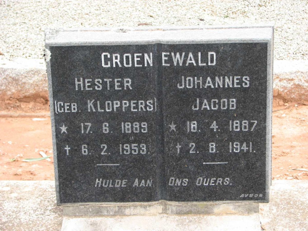 GROENEWALD Johannes Jacob 1887-1941 &amp; Hester KLOPPERS 1889-1953