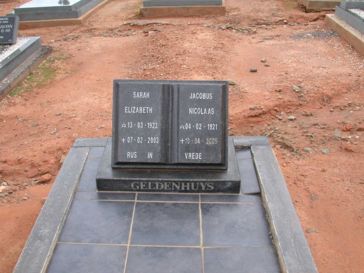 GELDENHUYS Jacobus Nicolaas 1921-2005 &amp; Sarah Elizabeth 1923-2003