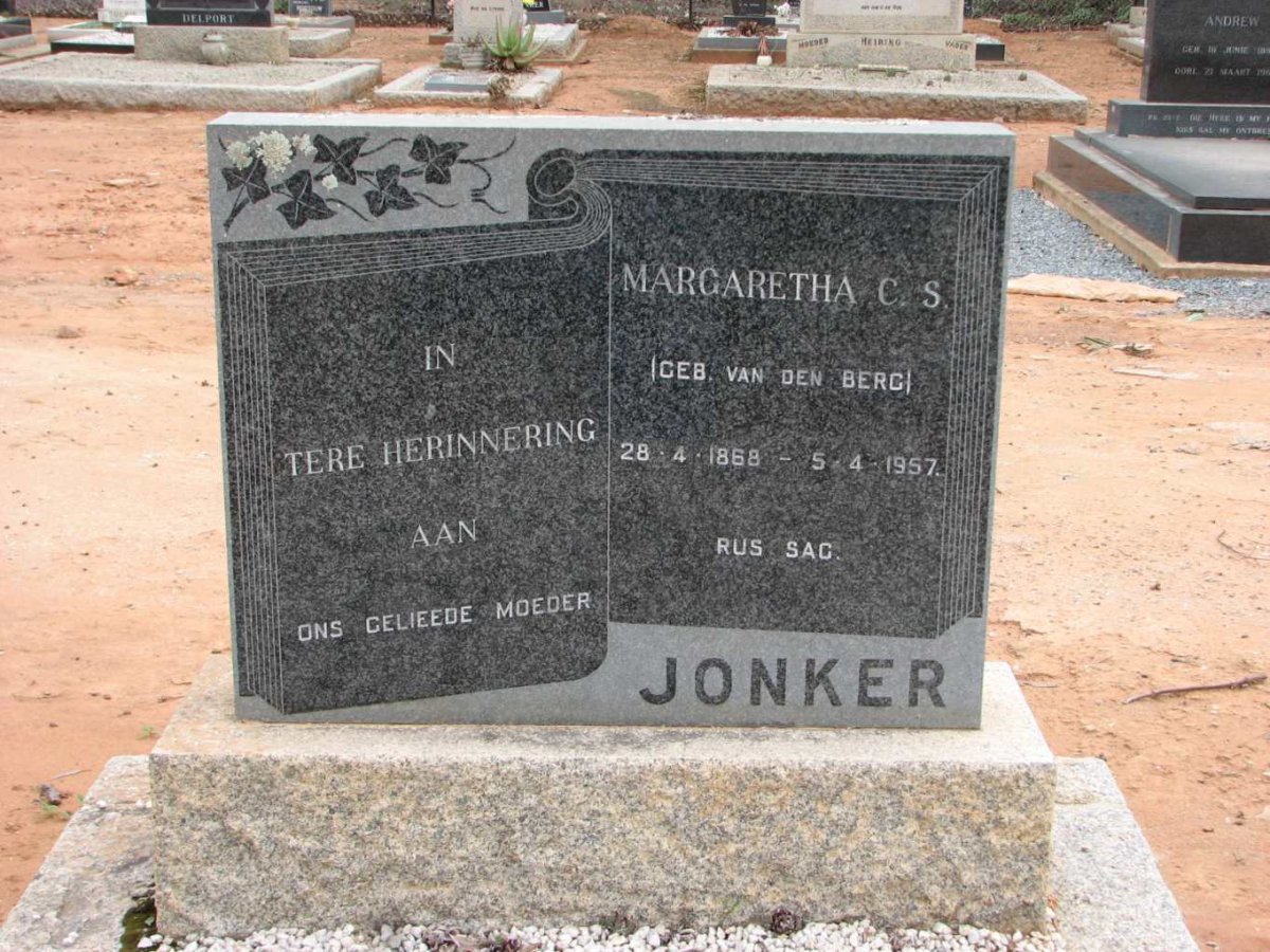 JONKER Margaretha C.S. nee VAN DEN BERG 1868-1957