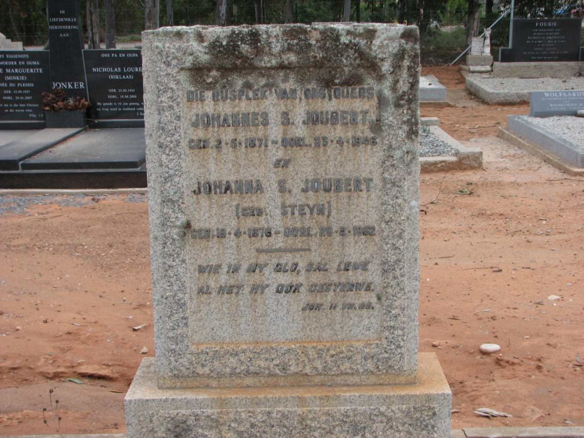 JOUBERT Johannes S. 1871-1945 &amp; Johanna S. STEYN 1876-1952