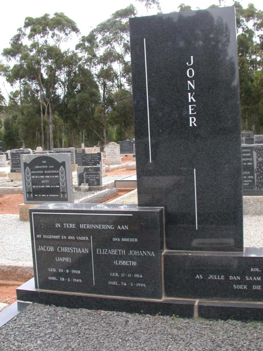 JONKER Jacob Christiaan 1908-1969 &amp; Elizabeth Johanna 1914-1999