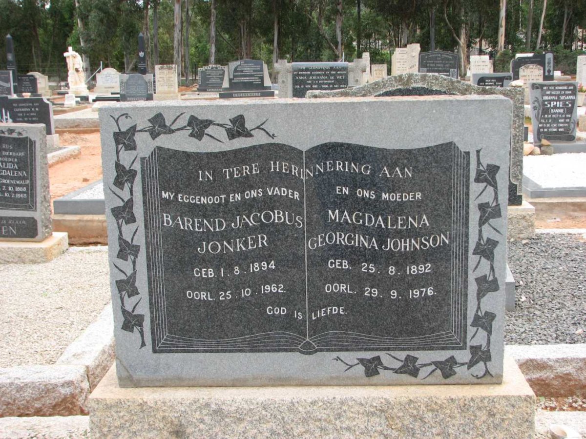 JONKER Barend Jacobus 1894-1962 &amp; Magdalena Georgina JOHNSON 1892-1976