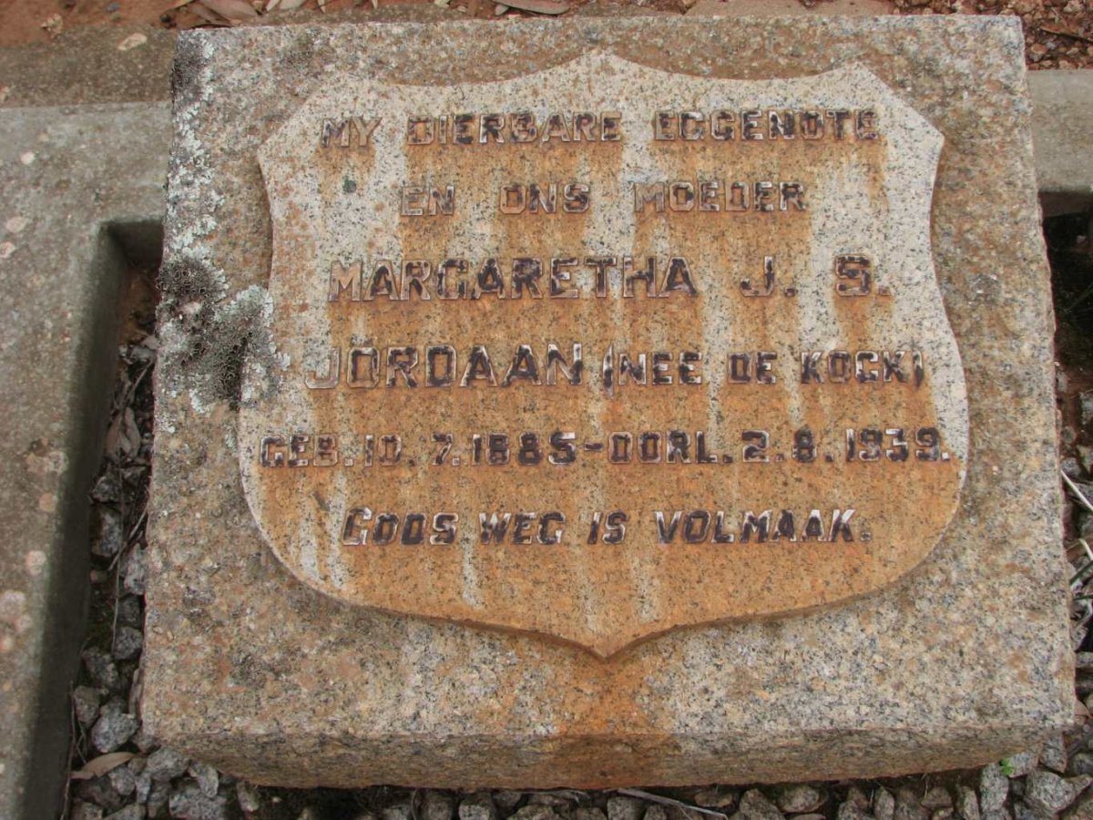 JORDAAN Margaretha J.S. nee DE KOCK 1885-1939