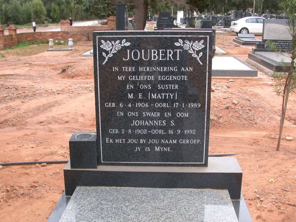 JOUBERT Johannes S. 1902-1992 &amp; M.E. 1906-1989