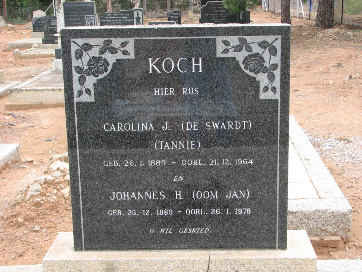 KOCH Johannes H. 1889-1978 &amp; Carolina J. DE SWARDT 1889-1964