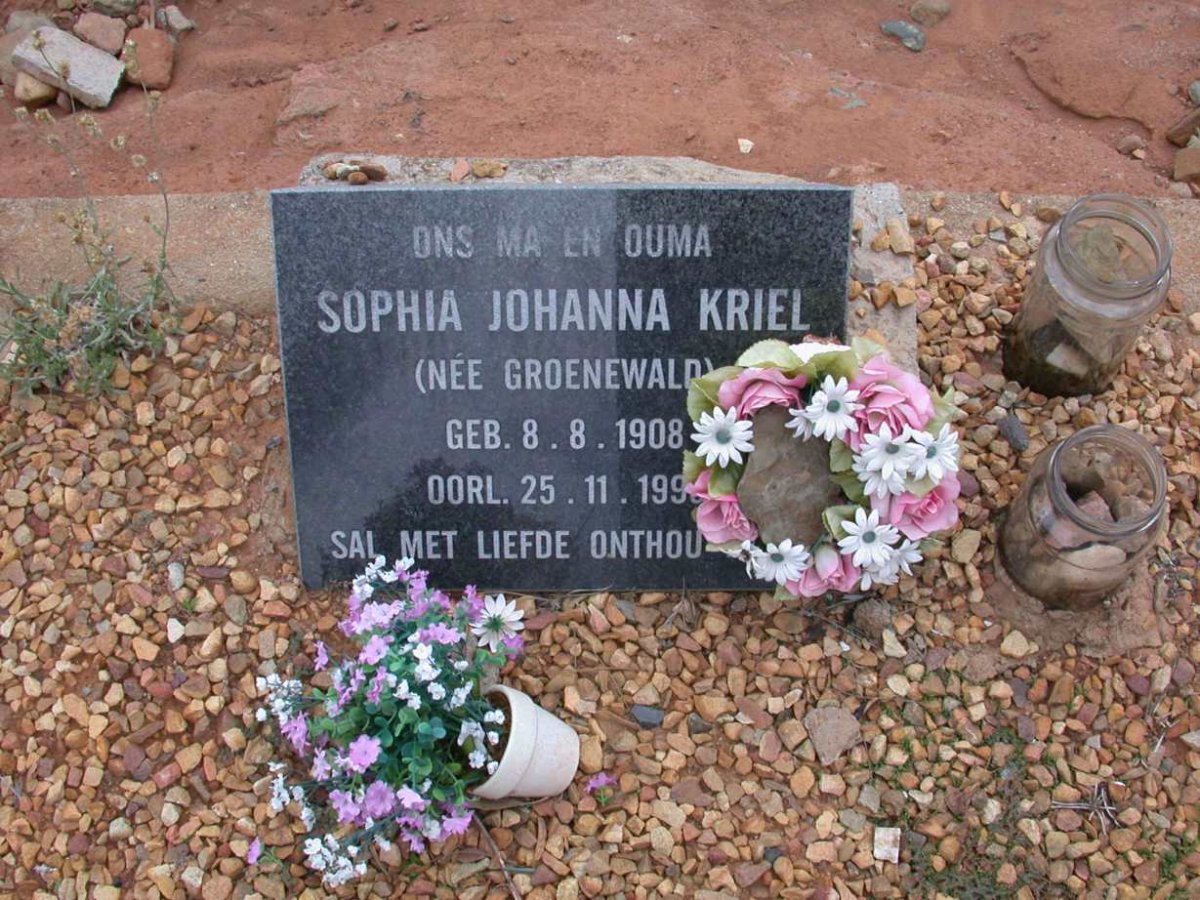 KRIEL Sophia Johanna nee GROENEWALD 1908-199?