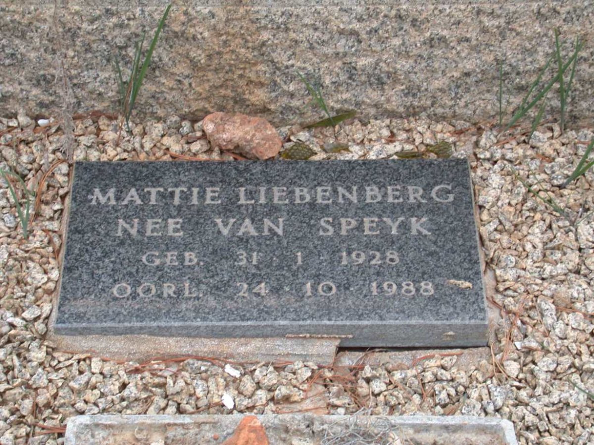 LIEBENBERG Mattie nee VAN SPEYK 1928-1988