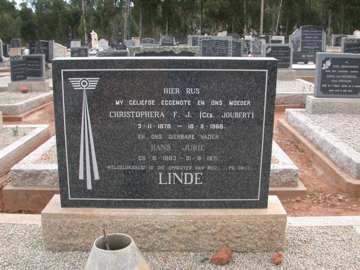 LINDE Hans Jurie 1883-1971 &amp; Christophera F.J. JOUBERT 1878-1968